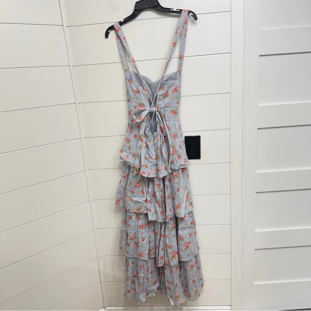 Abercrombie & Fitch Light Blue Floral Tiered Maxi Dress